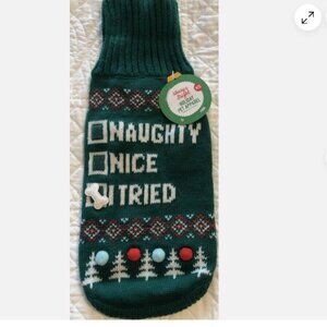NWT MERRY & BRIGHT DOG CHRISTMAS HOLIDAY SWEATER Green XS naughty nice I tried